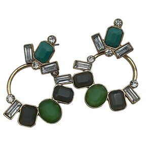 Retro Style Unbranded 10K Gold Hoop Earrings Multicolored Faux Gemstones